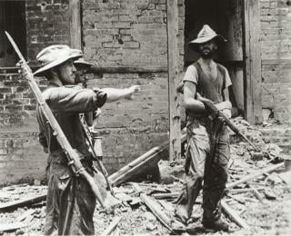 British Chindits on patrol during the World War II Burma Campaign. British Major General Orde Wingate’s light infantry created maximum damage and confusion among the Japanese by attacking logistics hubs, harassing rear units, and cutting communications.