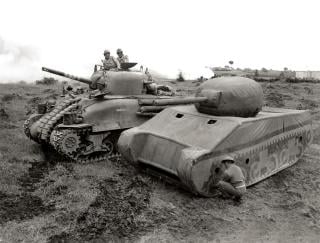 An inflatable decoy tank alongside a real tank at Anzio, Italy, circa 1944. Dummy equipment, troops, and infrastructure were part of World War II’s Operation Fortitude, the Allied effort that directed Germany’s attention on the Pas-de-Calais and away from Normandy as the location of the D-Day landings.